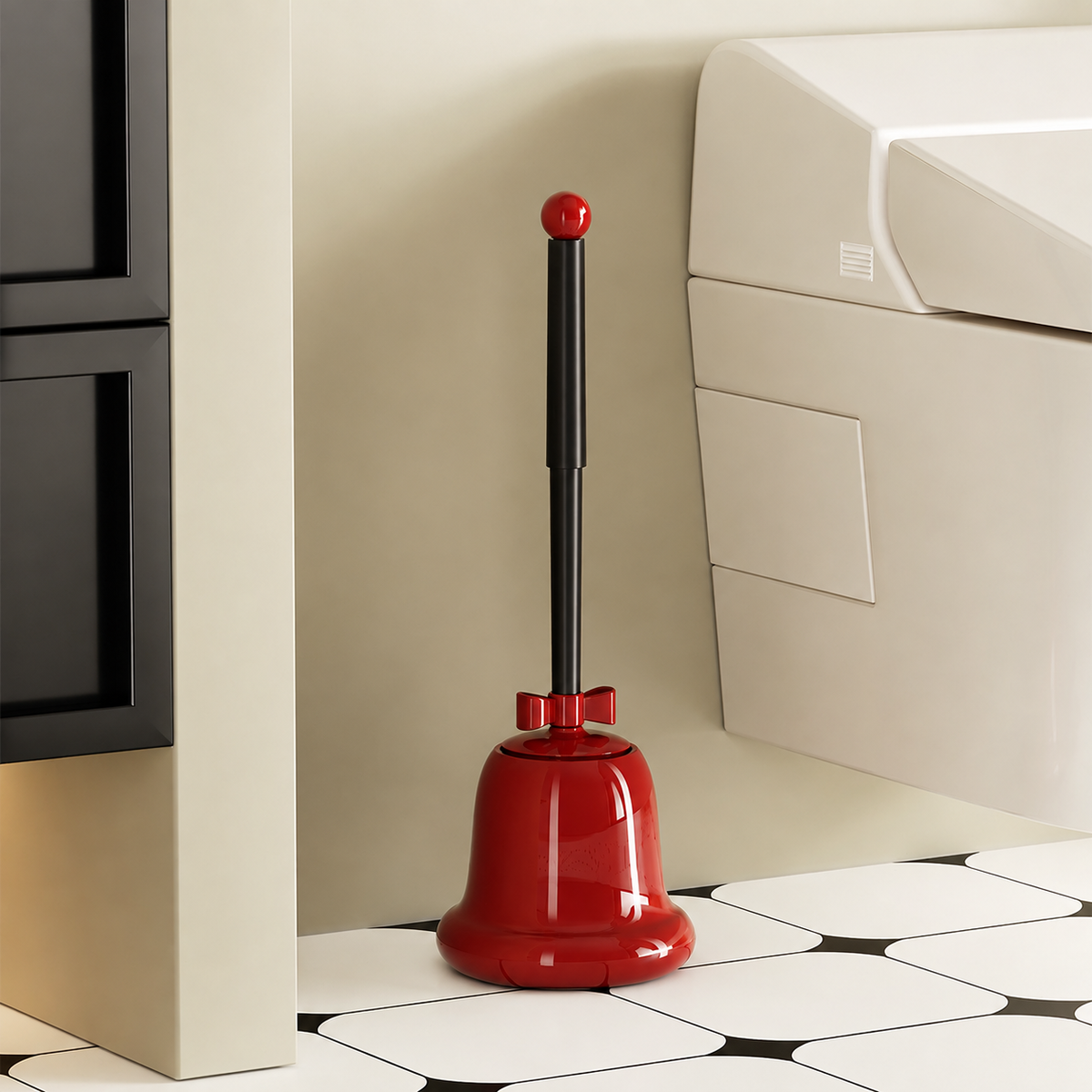 Retro Red Toilet Brush with Bell