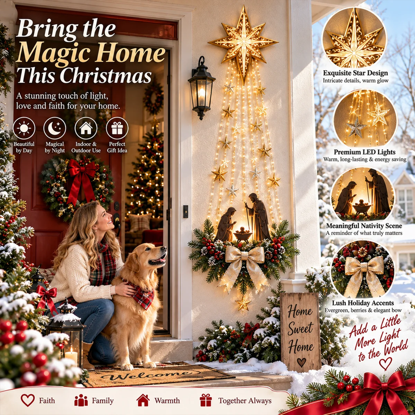 Christmas Bethlehem star wall decor with warm lights