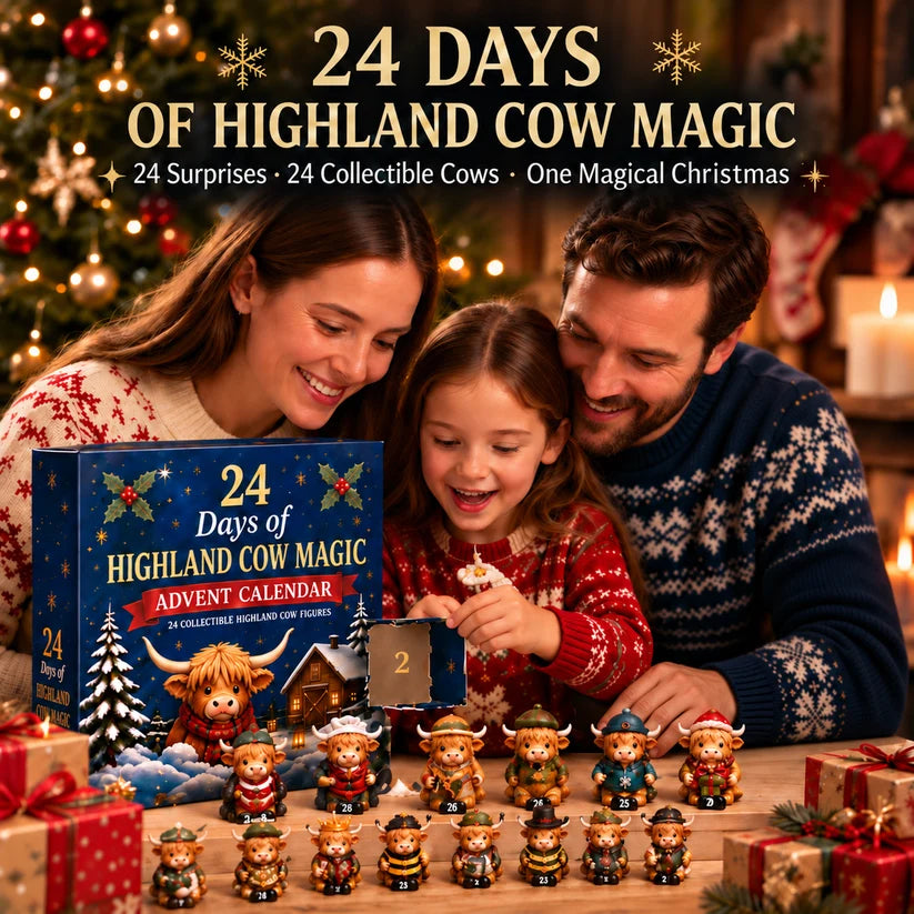Family enjoying a Highland Cow Advent Calendar