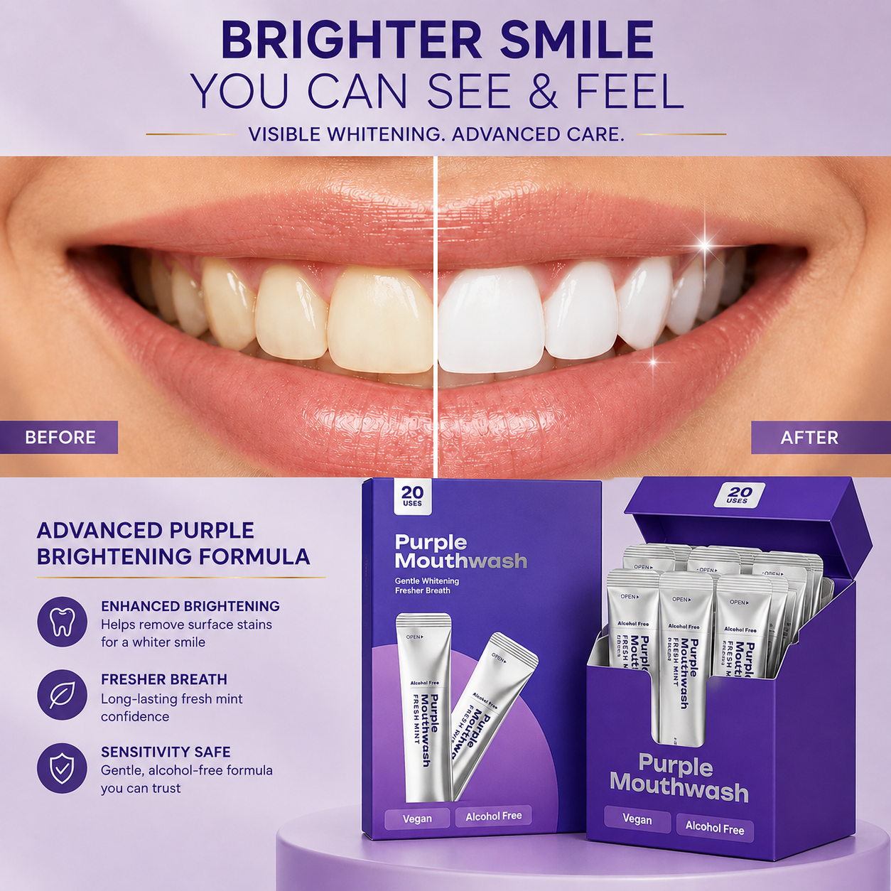 Hot Sales：Purple Whitening Mouthwash — Bright Smile Formula